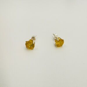 Brand New 6mm Yellow Round CZ 925 Sterling Silver Earrings